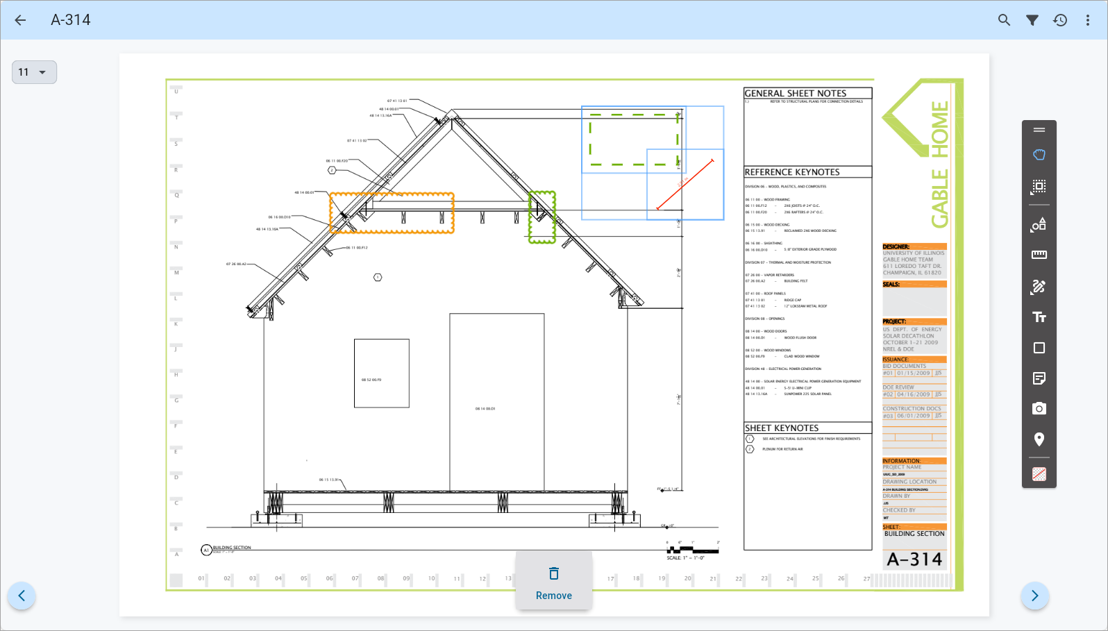 Screenshot of Drawings with multiselect tool selecting different annotation types