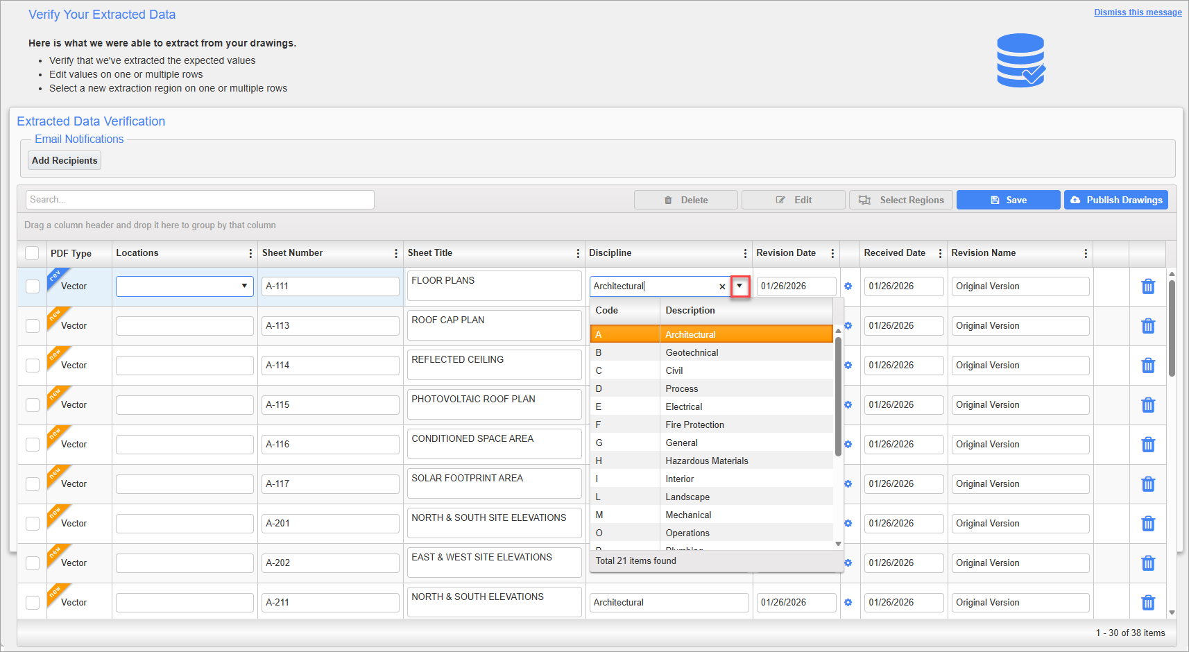 Screenshot of f Extracted Data Verification Grid.