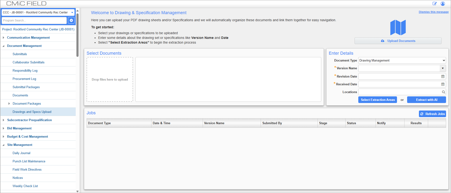 Screenshot of Drawing and Specification Management.