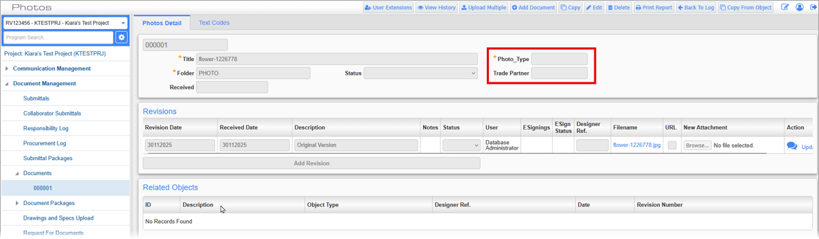 Screenshot of Documents with fields highlighted.
