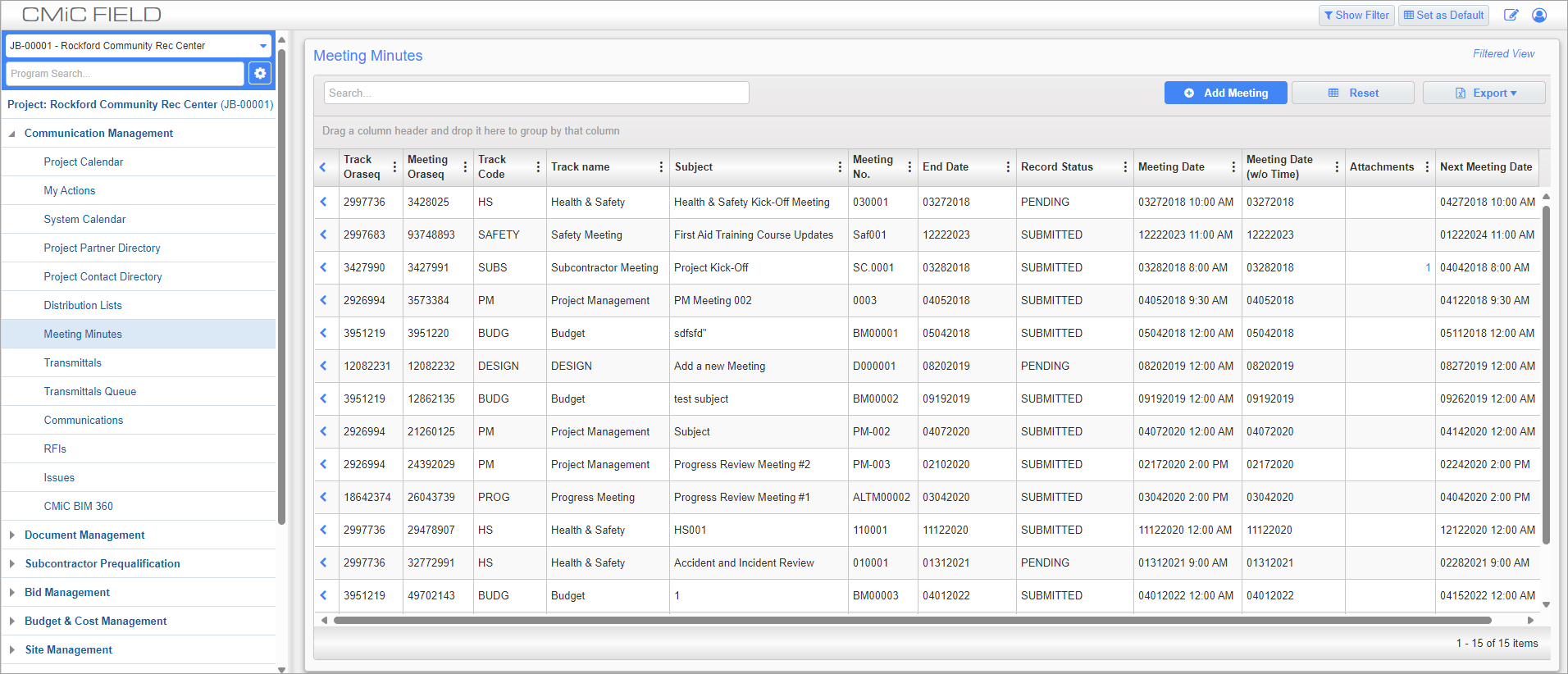 Screenshot of Meeting Minutes.