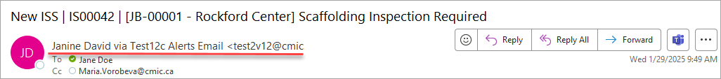 Screenshot of sample email notification header.