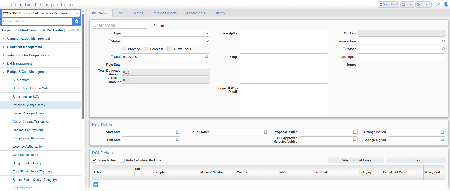 Screenshot of PCI Detail tab.