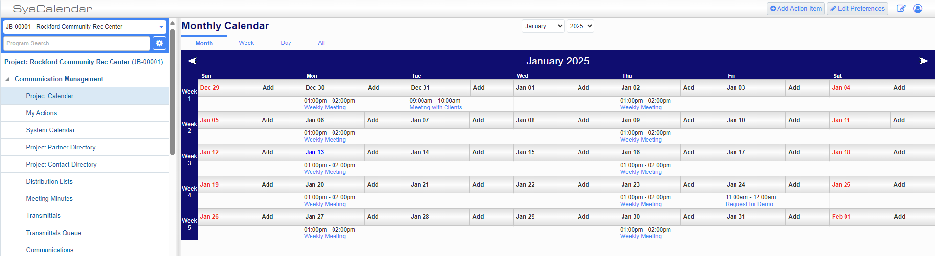 Screenshot of Project Calendar.