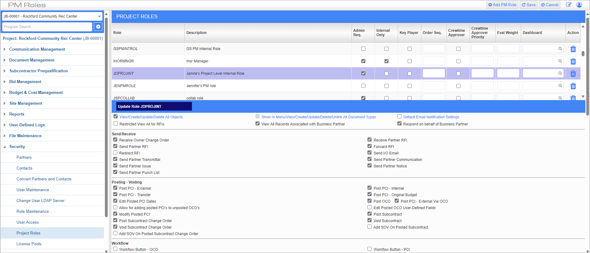 Screenshot of Project Roles.