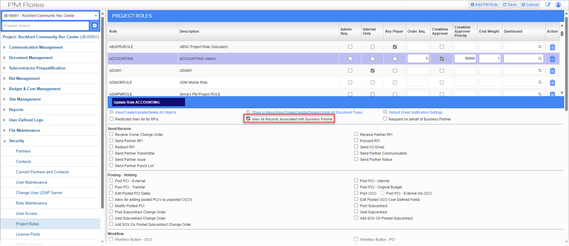 Screenshot of Project Roles with checkbox highlighted.