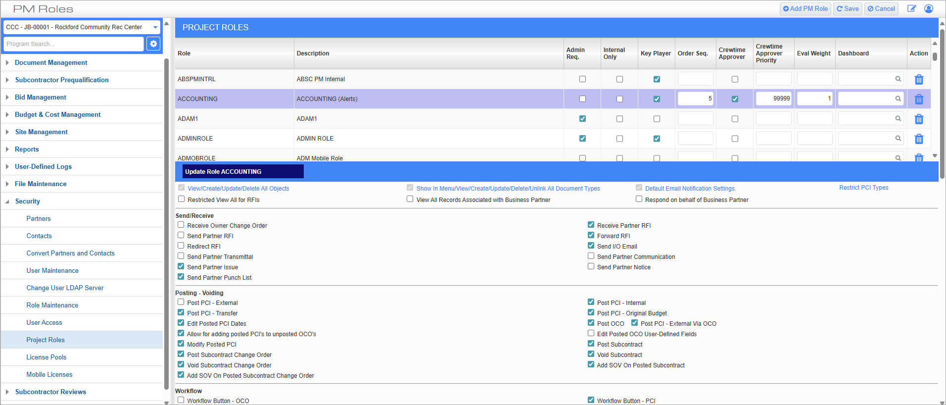 Screenshot of Project Roles.