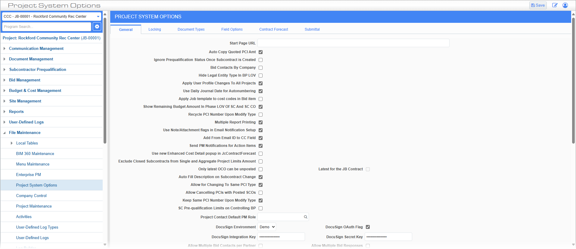 Screenshot of Project System Options - General tab.