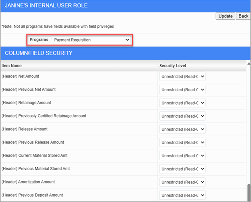 Screenshot of Role Maintenance - Assign Field Security.