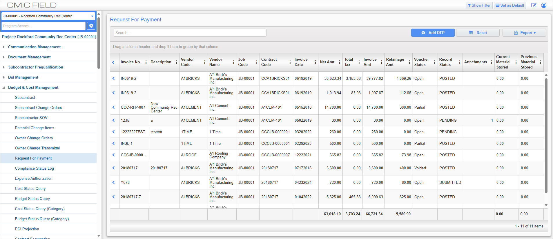 Screenshot of RFP Log.