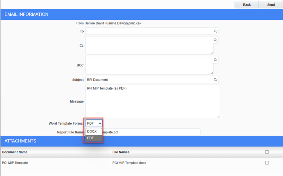 Screenshot of Report Assignment with MIP Document type selected.
