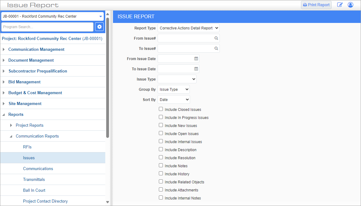 Screenshot of Issue Report.
