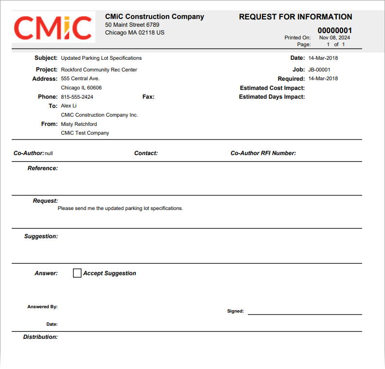 Sample of Request For Information Records (PM3010)