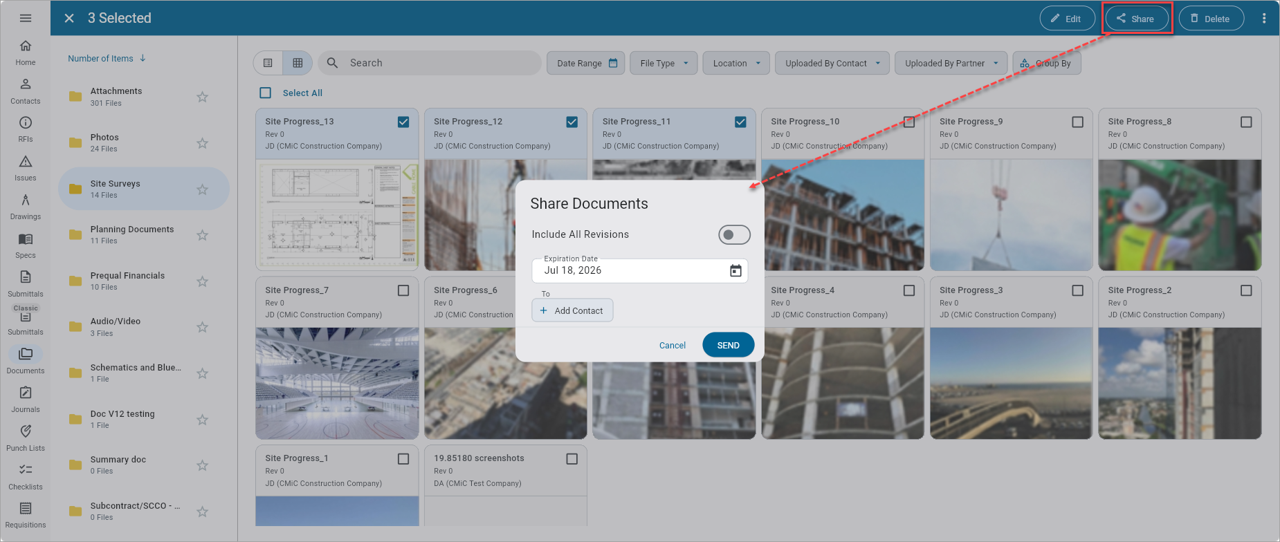 Screenshot of Documents with Share Documents pop-up.