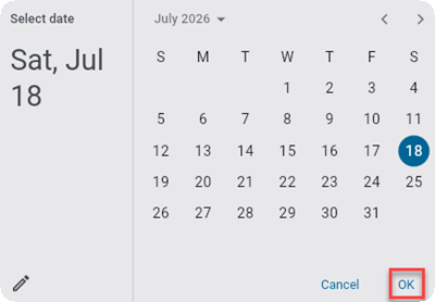 Screenshot of Documents calendar pop-up.