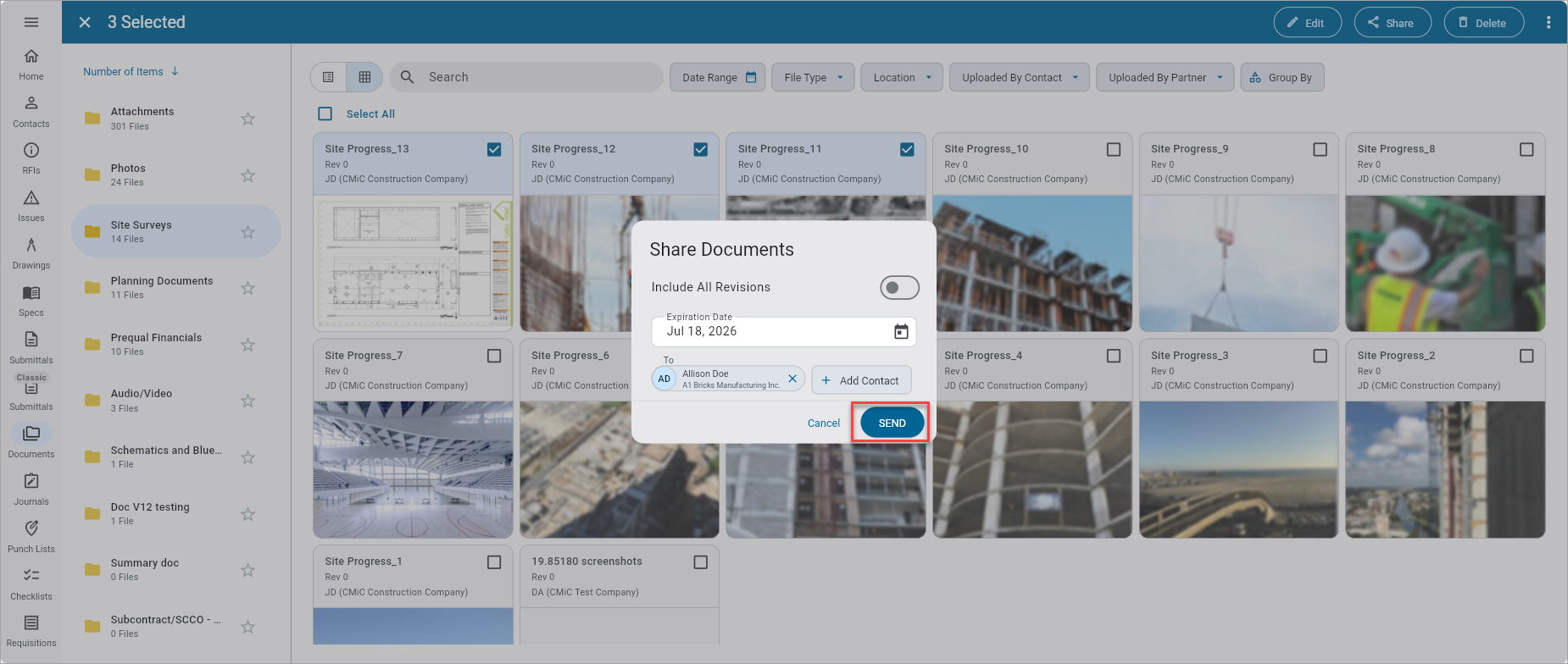 Screenshot of Documents with Share Documents pop-up.