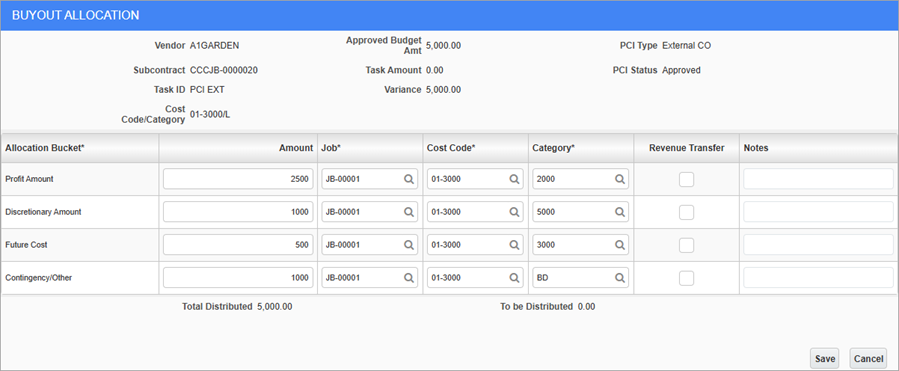 Screenshot of Buyout Allocation pop-up.