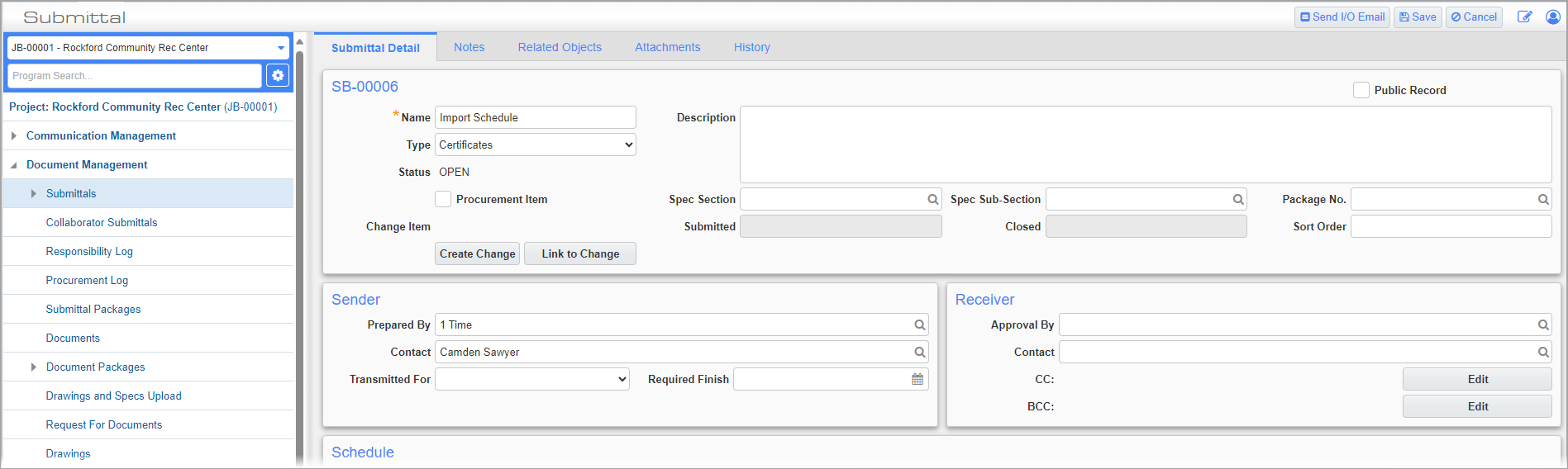 Screenshot of Submittal Detal tab