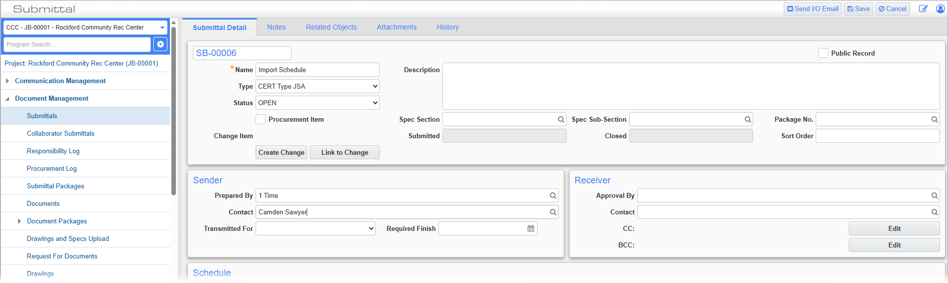 Screenshot of Submittal Detal tab.