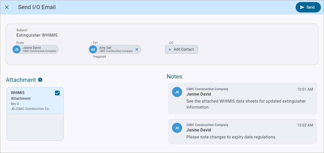 Screenshot of Send I/O Email.