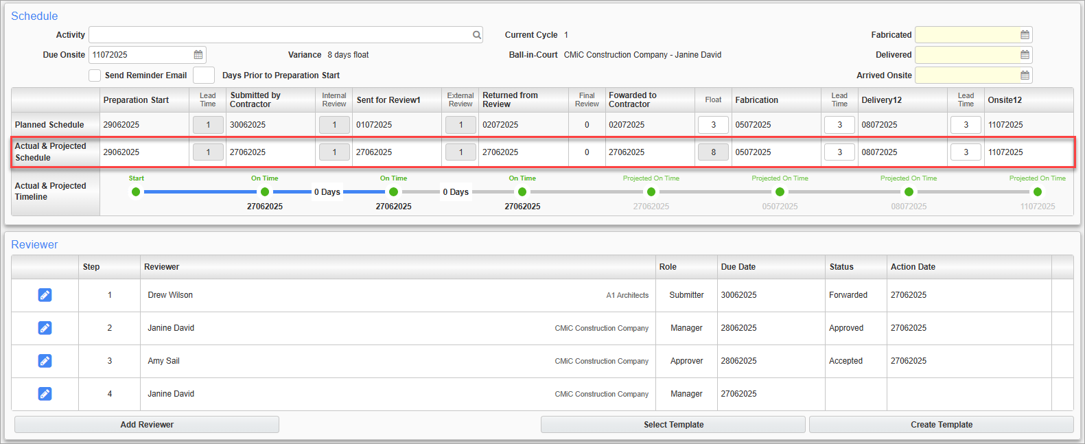 Screenshot of Schedule section.