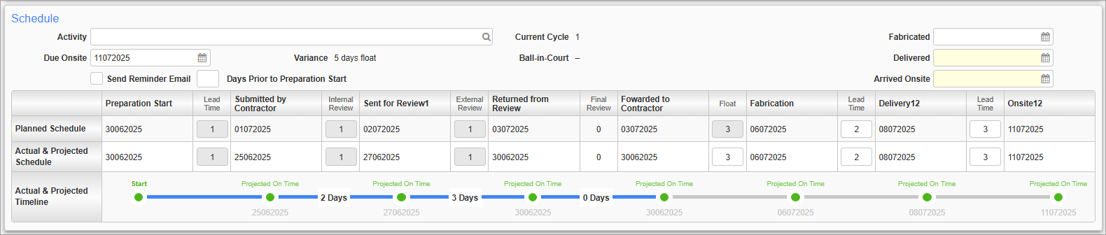 Screenshot of Schedule section.