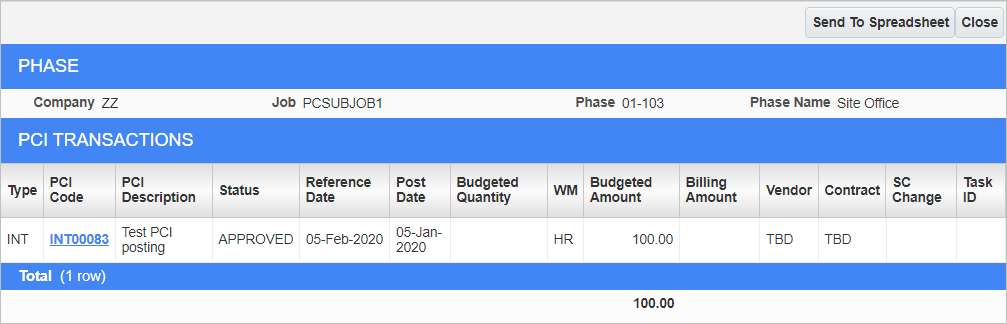 Screenshot of Transaction pop-up