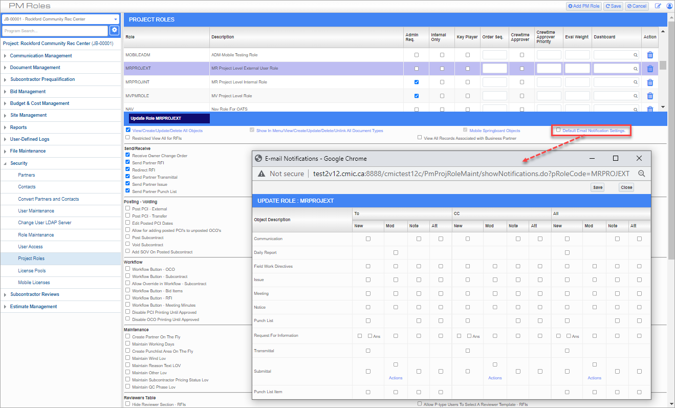 Screenshot of Project Roles screen