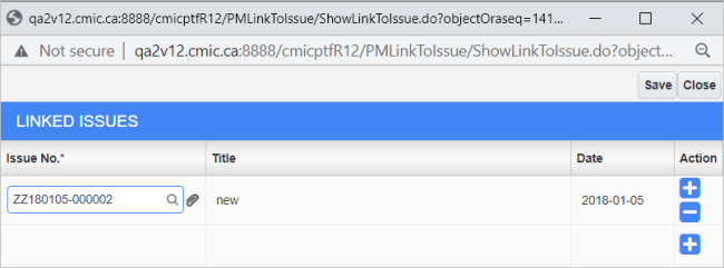 Screenshot of Linked Issues pop-up