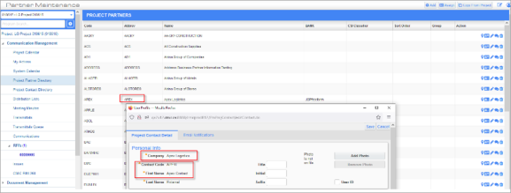 Screenshot of Project Partner record for external partner.