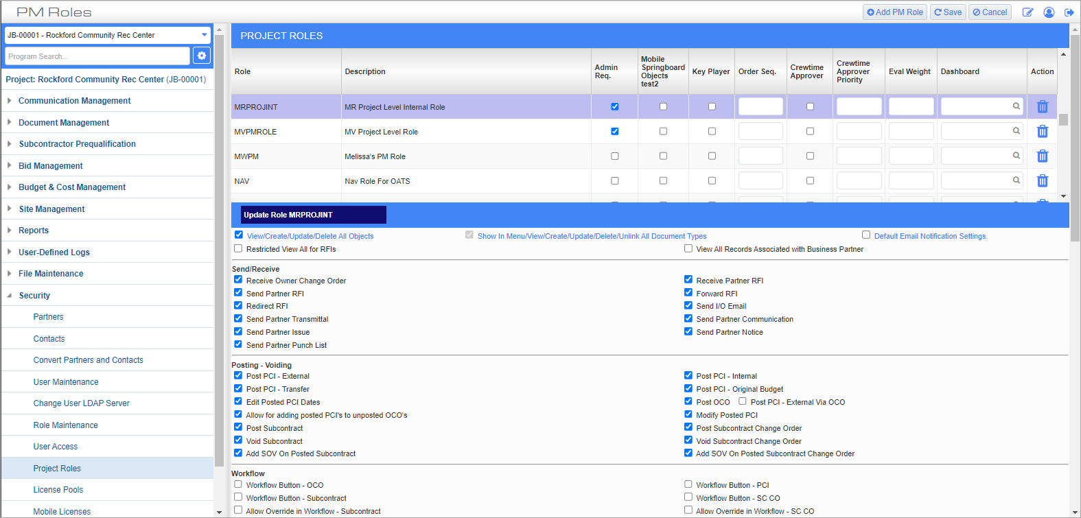 Screenshot of Project Roles screen