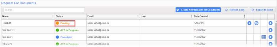 Screenshot of RFD with Pending Status