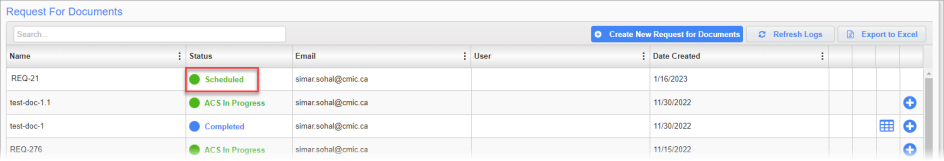 Screenshot of RFD with scheduled status