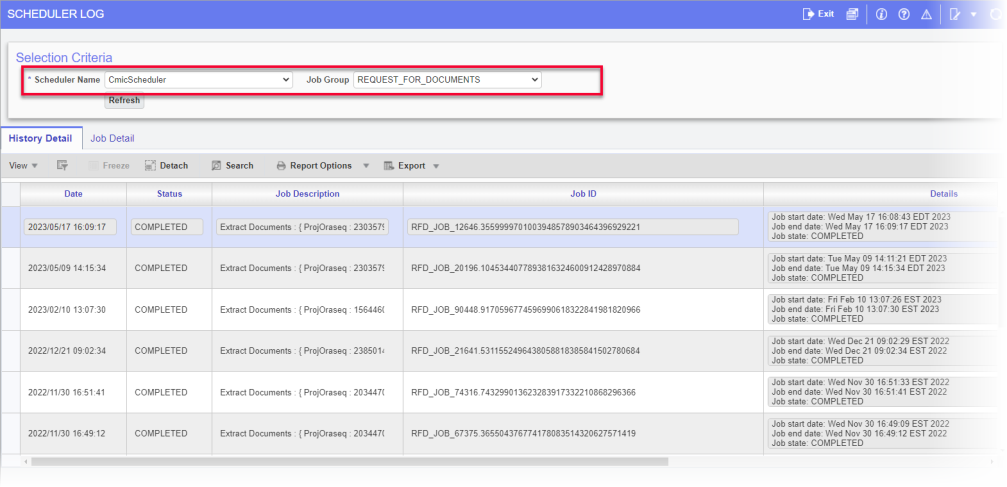 Screenshot of Scheduler Log