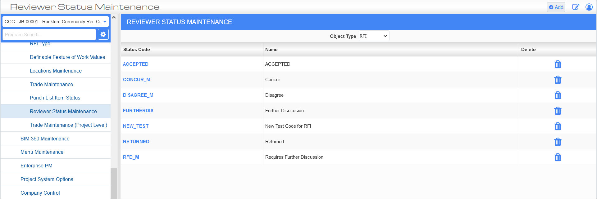 Screenshot of Reviewer Status Maintenance