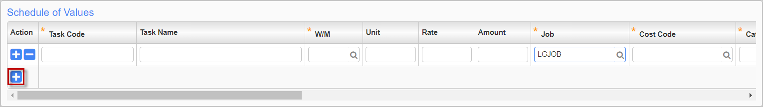 Screenshot of Schedule of Values section