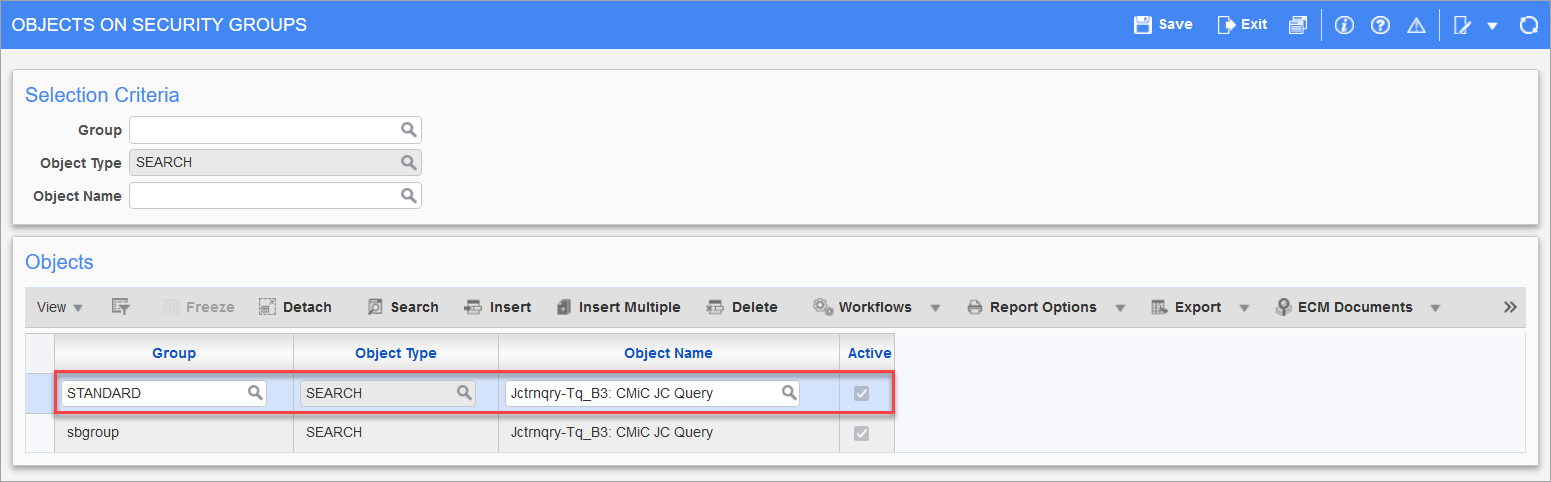 Jctrnqry-Tq_B3: CMiC JC Query on the Searches on Groups screen