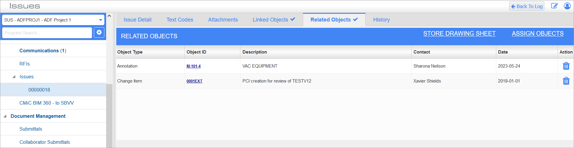 Screenshot of Store Drawing Sheet link available on the Related Objects tab.