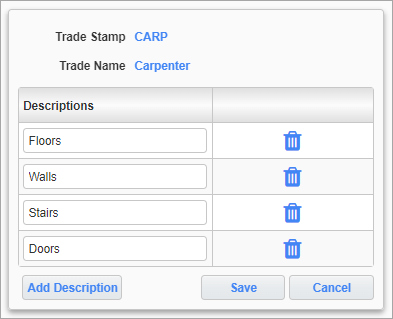 Screenshot of Description pop-up.
