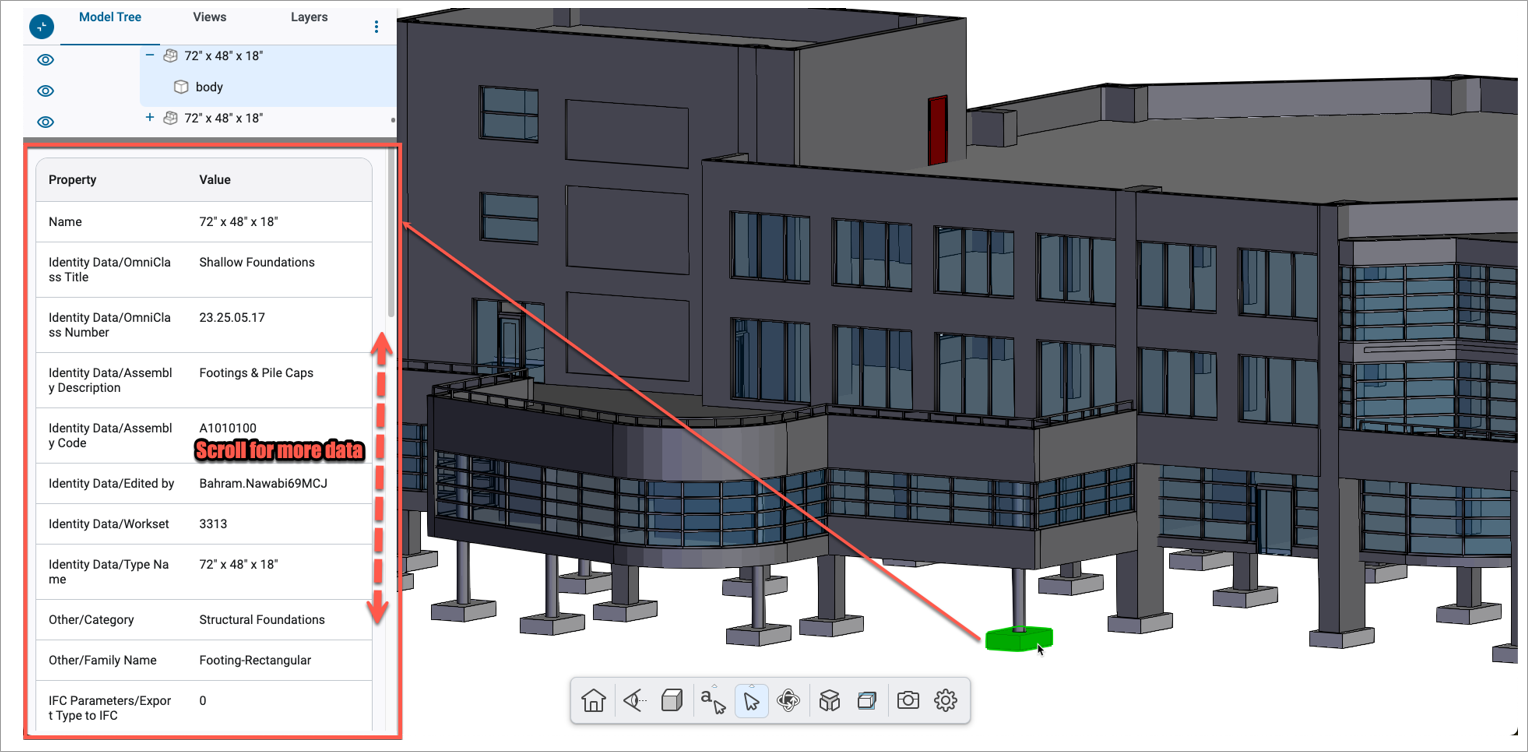 Screenshot of BIM data extraction.