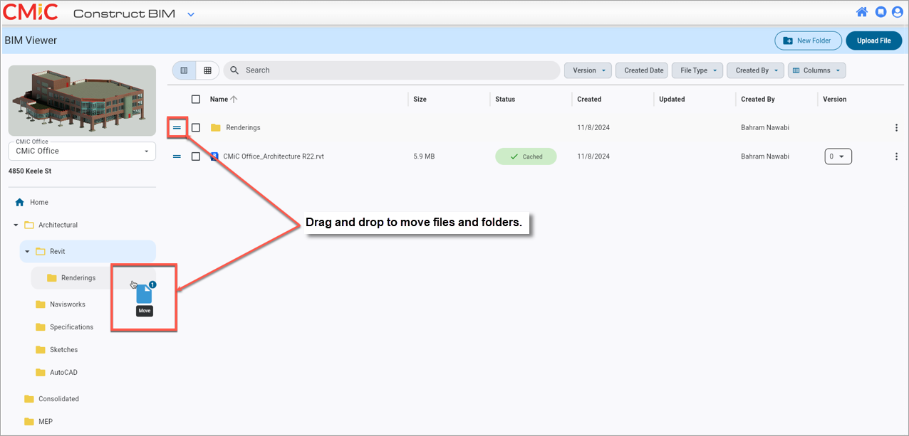 Screenshot of moving BIM files and folders.