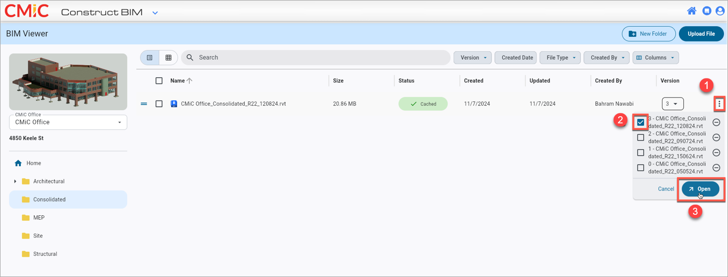 Screenshot of BIM showing model revisions.