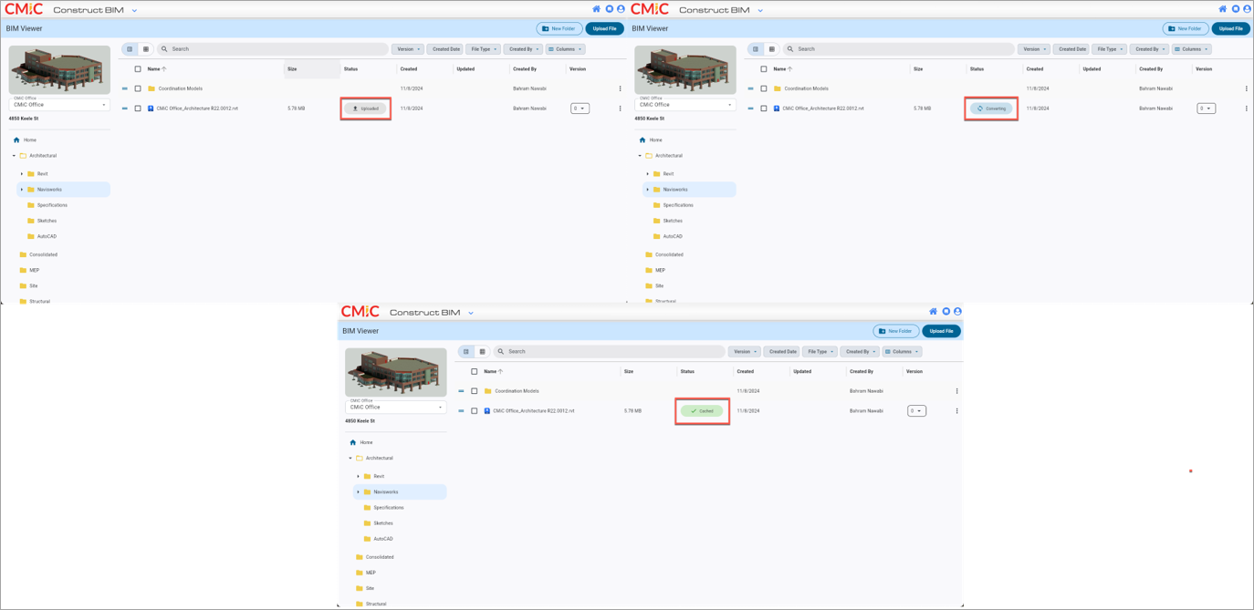 Screenshot of BIM showing models being uploaded.