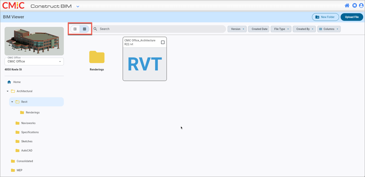 Screenshot of BIM showing View toggle highlighted.