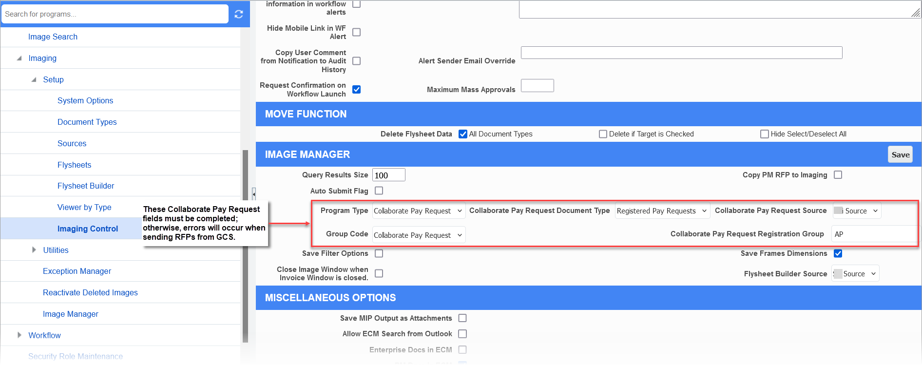 Screenshot of Imaging Control screen with Collaborate field highlighted.