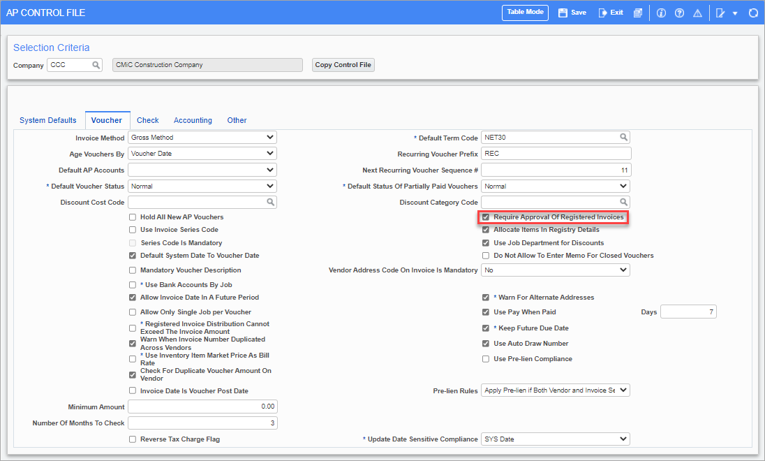 Collaborate - Pay Request - AP Control File Setting