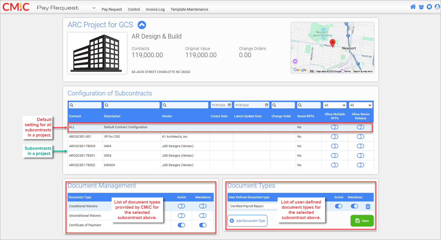 Screenshot of Pay Request screen with description labels.