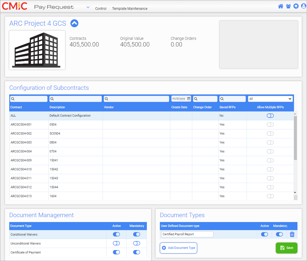 Screenshot of Pay Request Control screen.