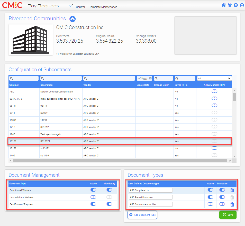 Screenshot of Pay Request Control screen.