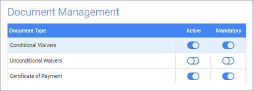 Screenshot of Document Management section of the screen.